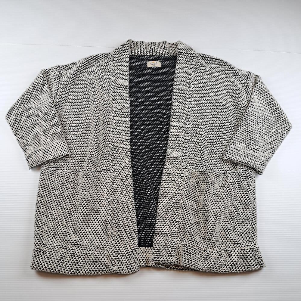 Marine Layer Sweater Womens Large Gray Chunky Knit Open Cardigan 3/4 Sleeve
